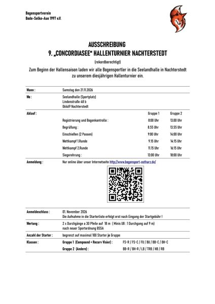 Ausschreibung Concordiasee Hallenturnier